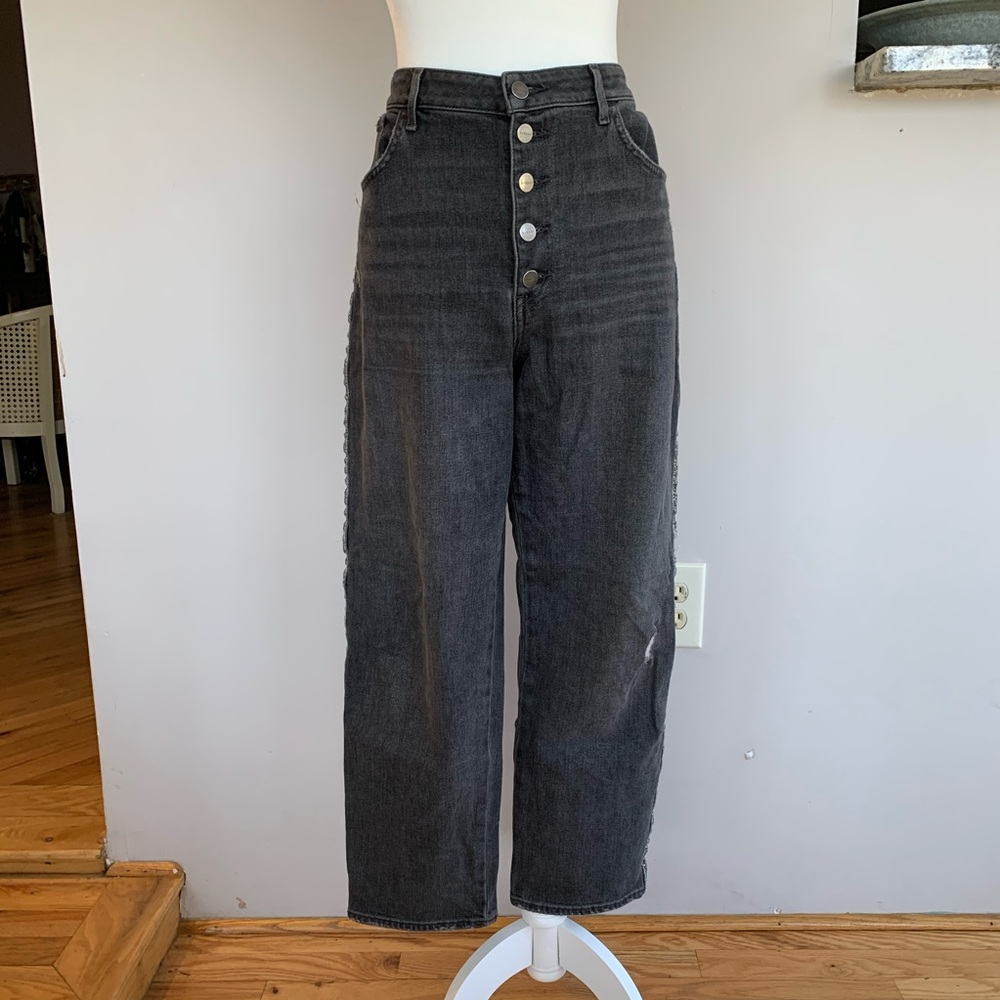 Washed Black Leopard Cropped Jeans